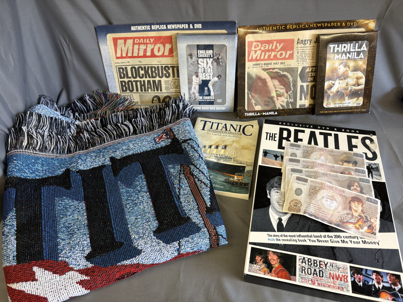 Large Titanic Rug and book, and other historical memorabilia items