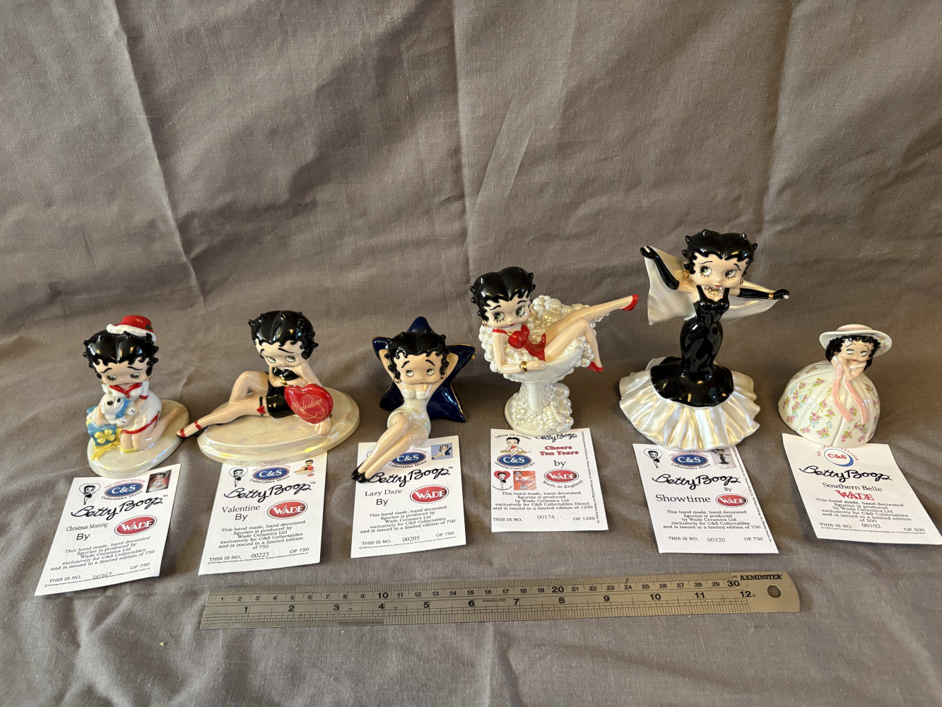 Six limited-edition Wade Ceramics Betty Boop porcelain figurines all low numbers