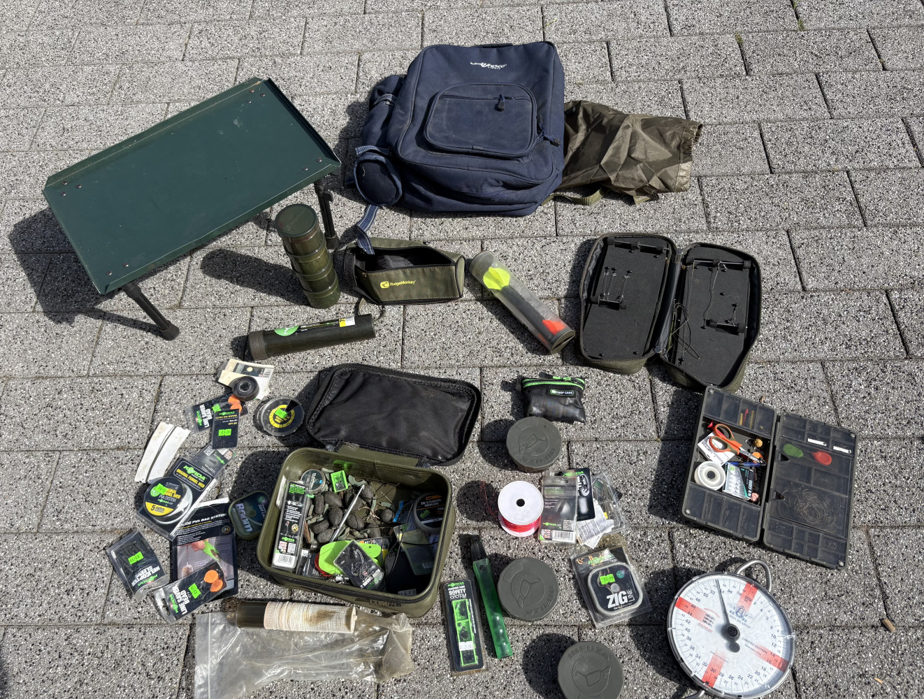 Large lot of mixed carp fishing items and picnic bag