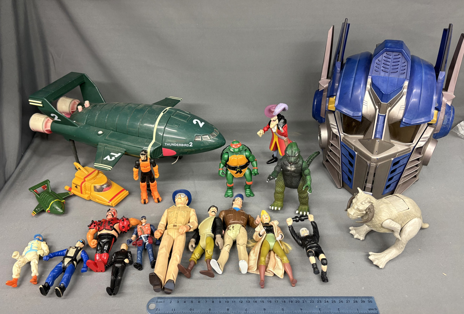 Optimus Prime Mask, Large Thunderbird 2 toy and various figures