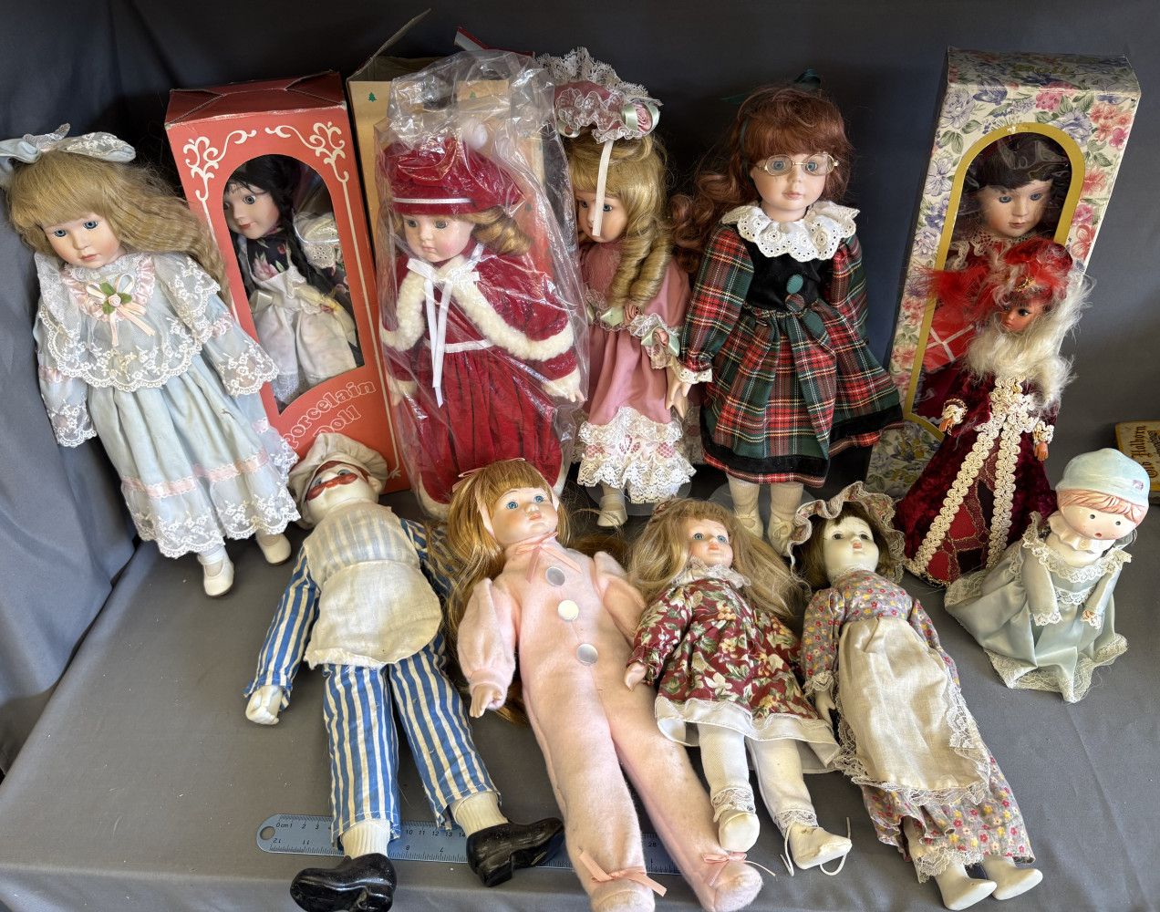 Large China dolls and boxed dolls
