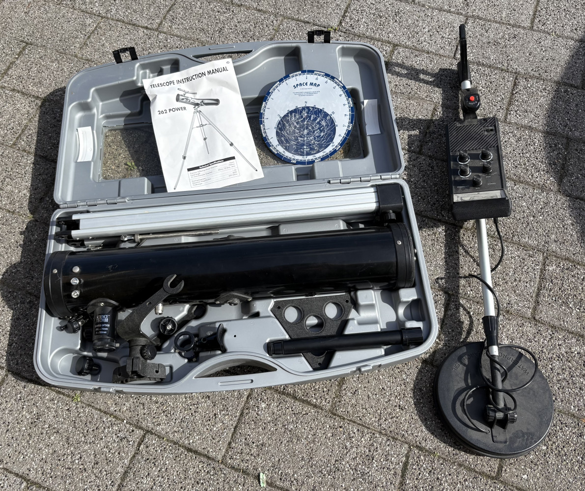 Metal detector and large cased telescope