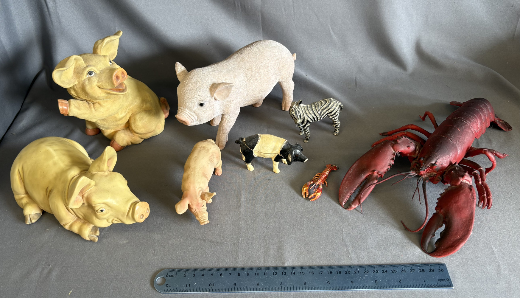 Plastic Lobster, Collection of Pigs and small metal animals