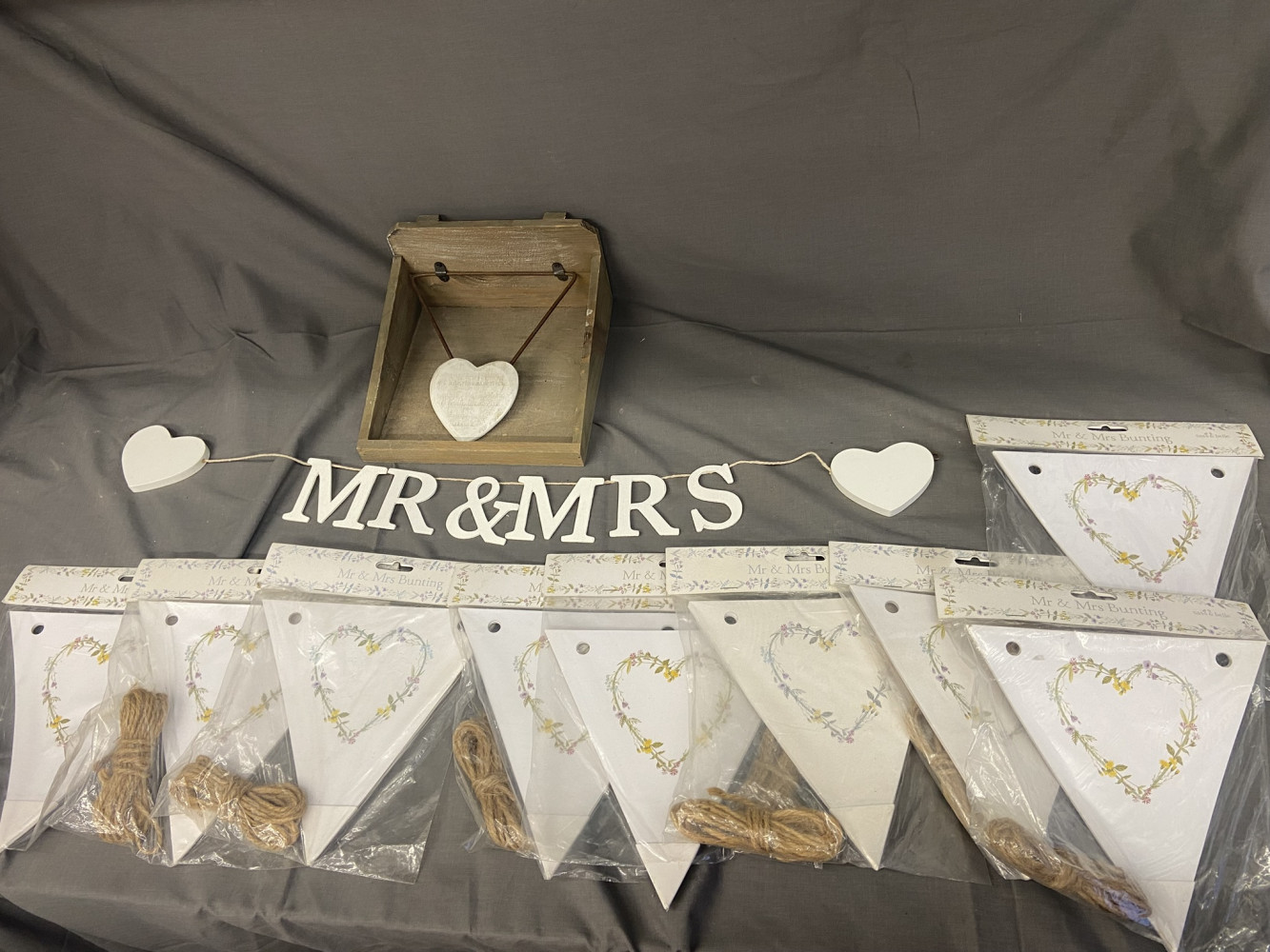 MR & MRS sign and 9 packs of bunting