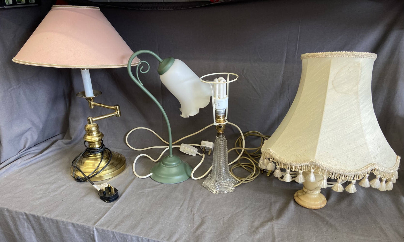 4 lamps one Brass one Alabaster