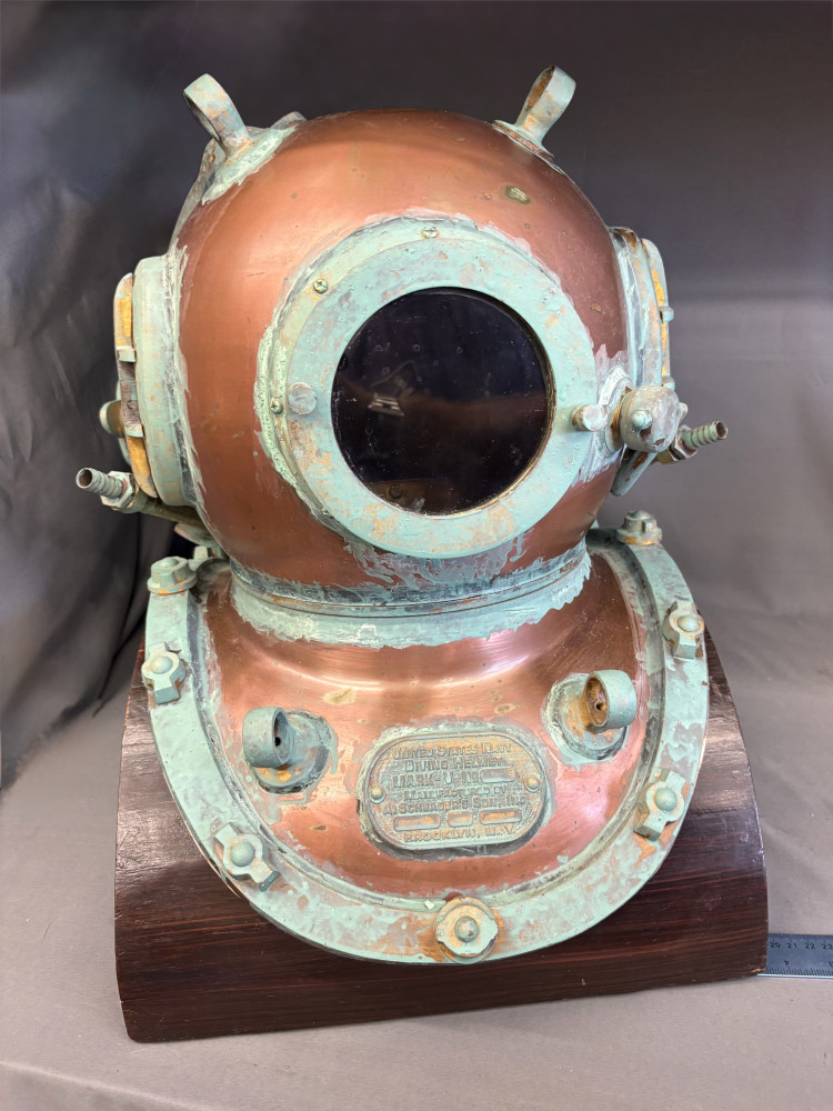 Large replica metal copper and brass diving helmet