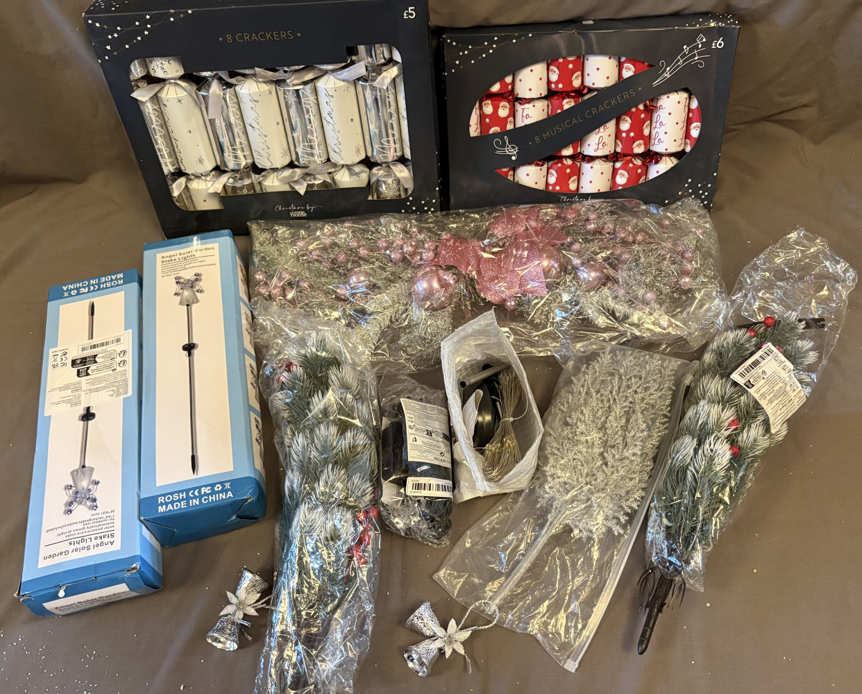 Christmas Crackers, solar lights and other Christmas Flower decorations