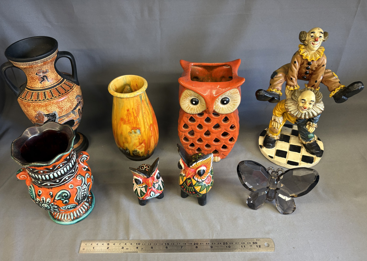 Colourful West German Vase, Clown Figurine, and other ceramic and decorative items