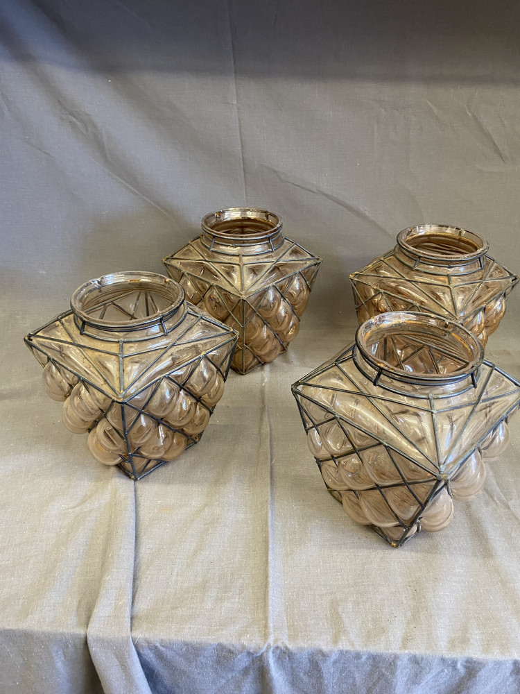 4 Glass and Metal lamp shades used as Vases