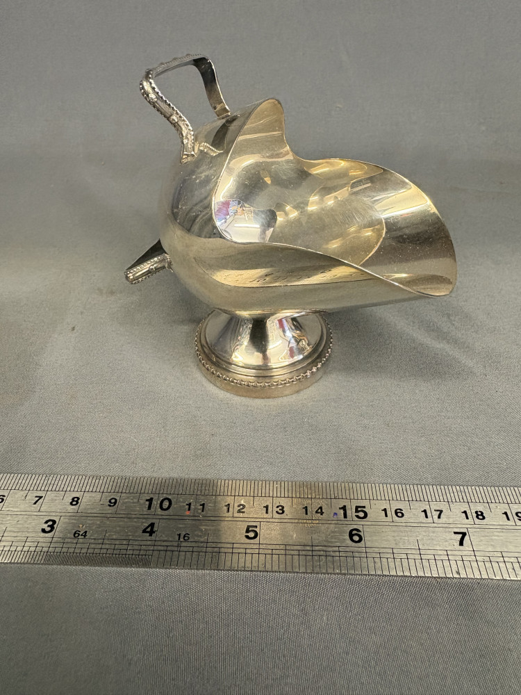 Small antique silver-plated novelty sugar scuttle