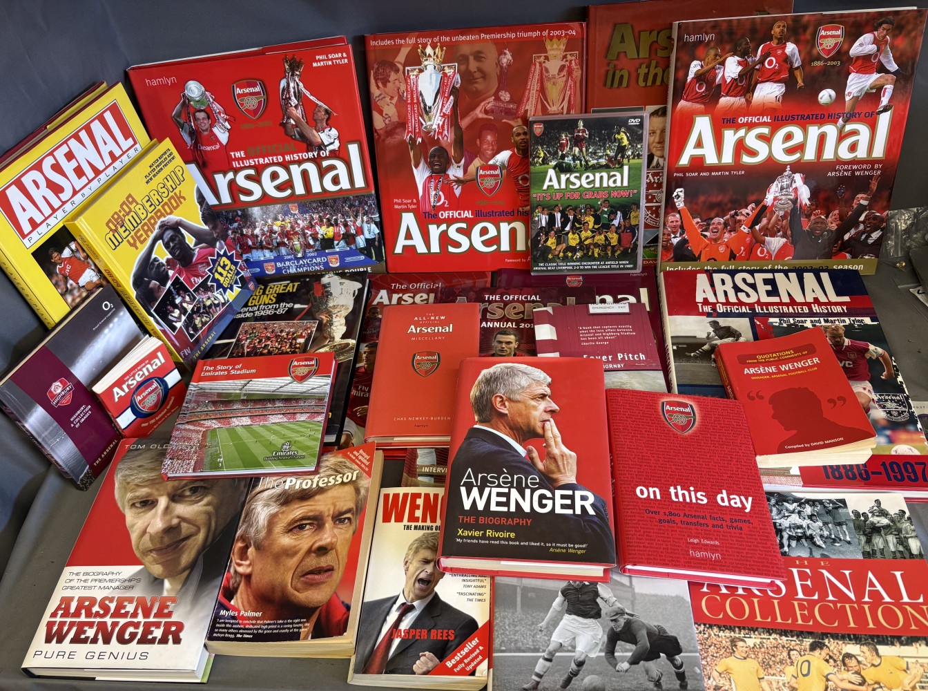 Huge lot of Arsenal books hardback and paperback