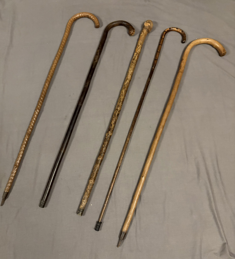 5 vintage and antique walking sticks