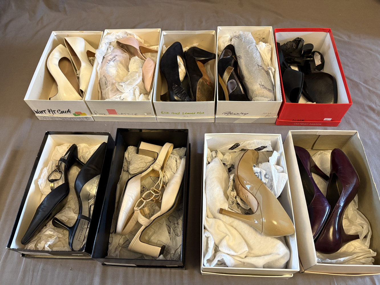 9 Pairs of designer shoes, ticket price for this lot is £775, some expensive shoes there