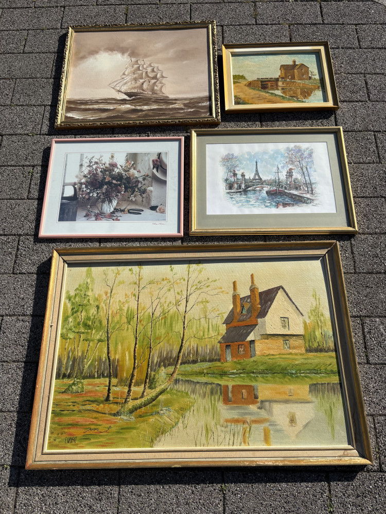 Five pictures largest one 100x70 cms frame A/F