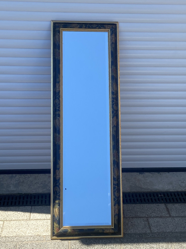 Tall Mirror with dark wood and flower frame