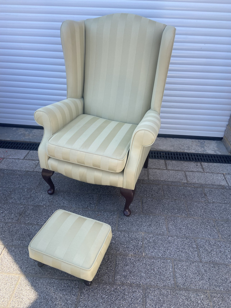 Wingback armchair with footstool, very comfortable