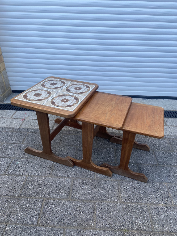 G Plan Nest of 3 tables, largest one has its original tiled top