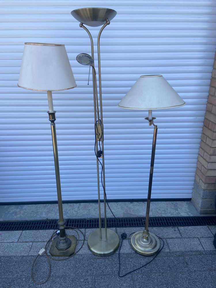 3 tall lamps 2 vintage brass and one modern
