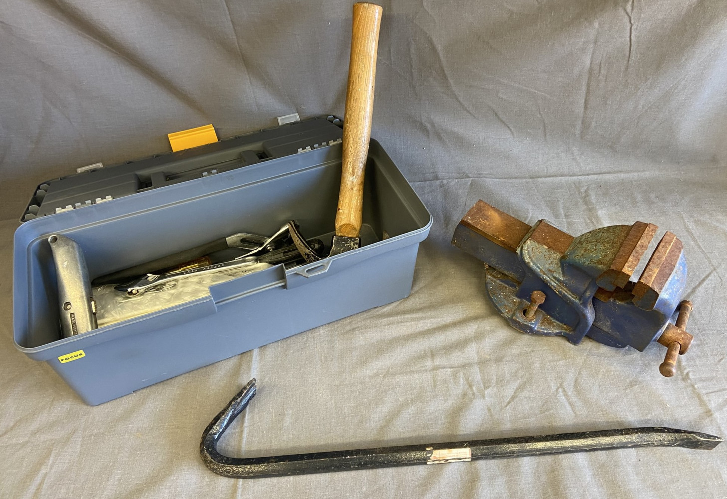 Tool Box, crowbar and Vice