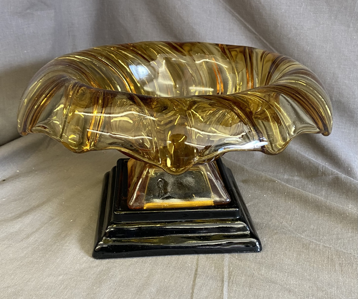 Bagley Amber Glass Bowl with Stand