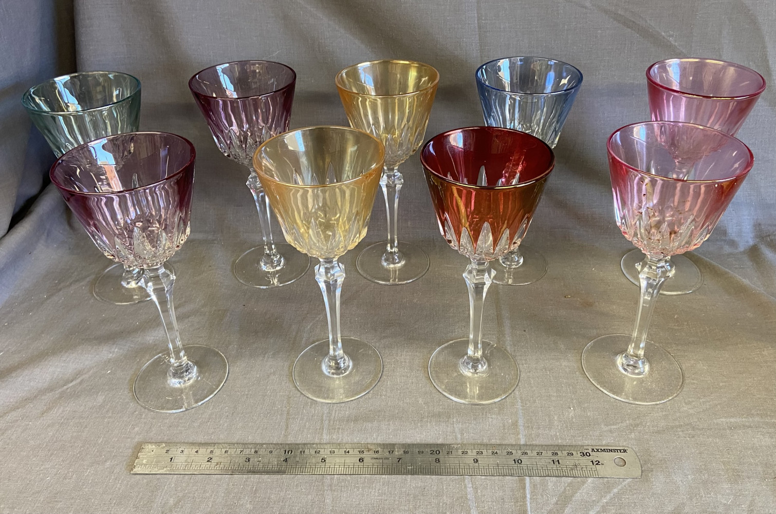 9 Coloured Glass wine Glasses