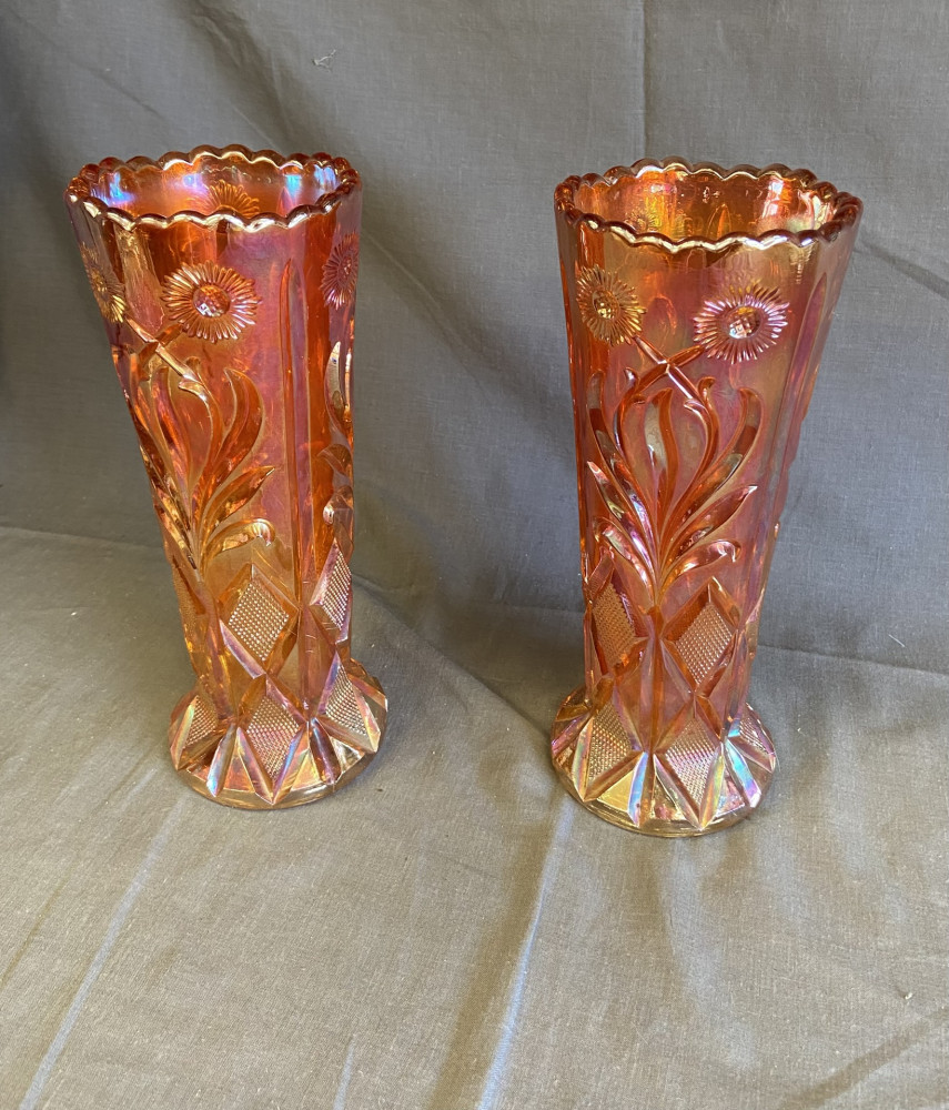 Pair of carnival glass vases
