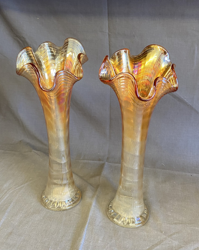 Large pair of Carnival glass vases