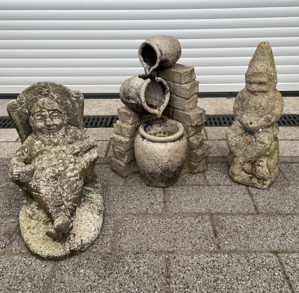 2 large old concrete garden ornaments and water feature