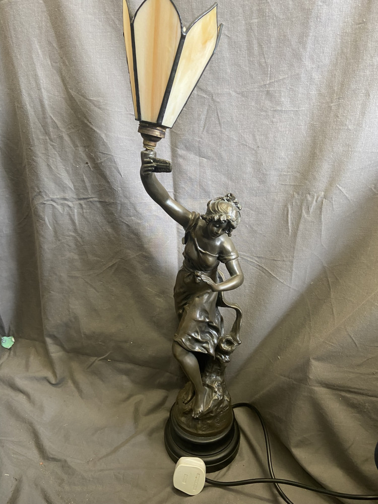 Signed Spelter Lamp by Louis Auguste Moreau Stunning Art Nouveau piece 66cm tall