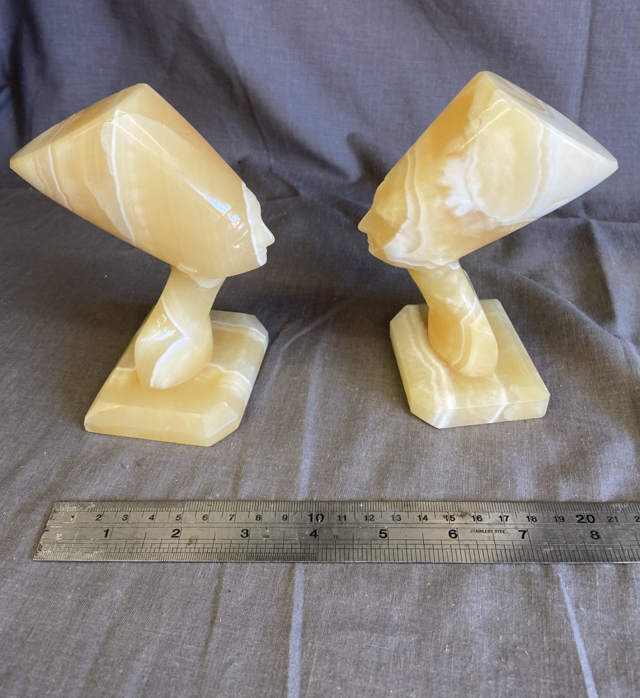 Pair of Alabaster Egyptian Heads