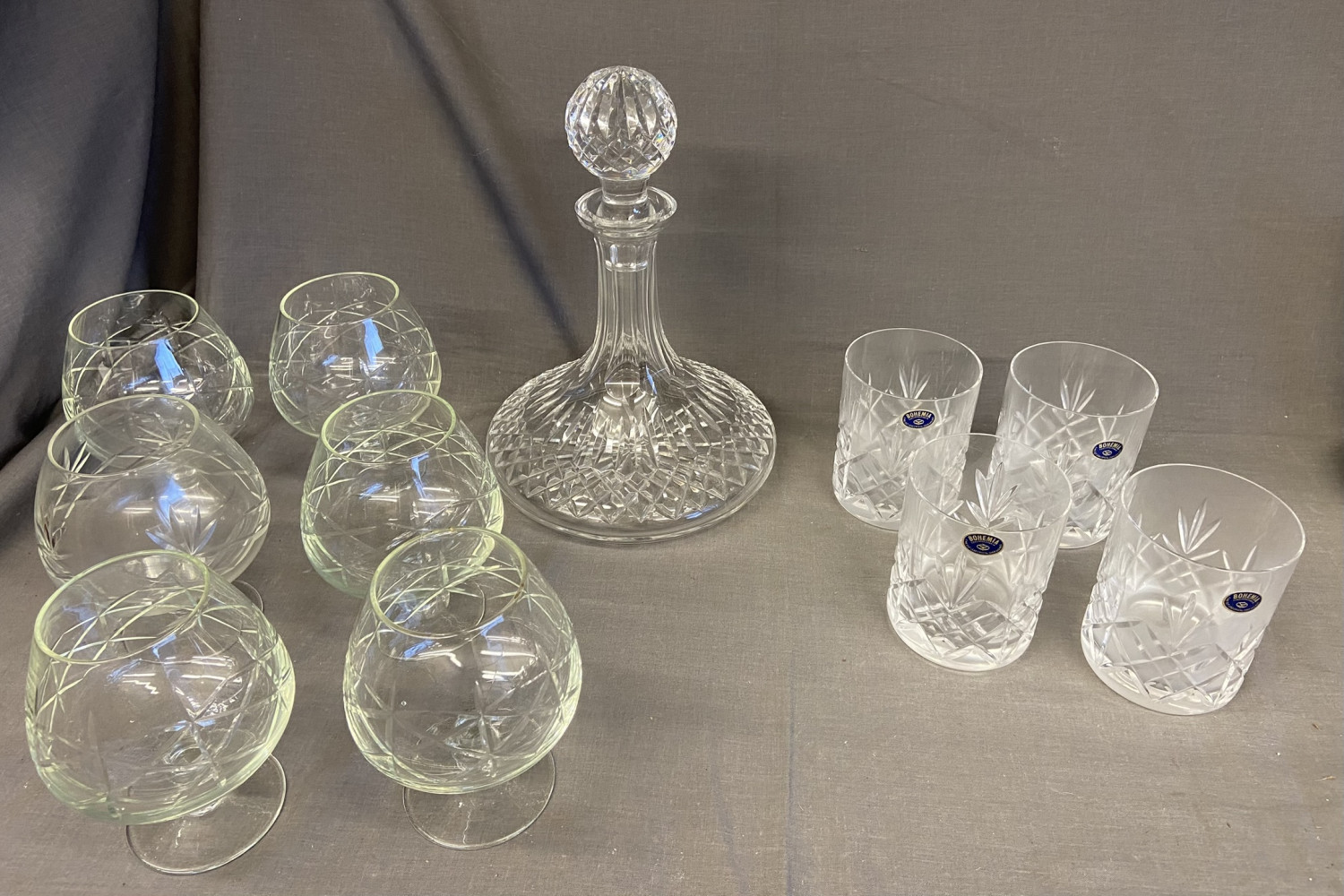 Crystal decanter and 2 sets of Glasses