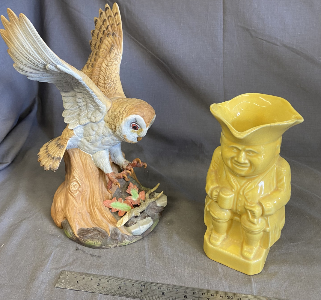 Owl figure and Toby jug