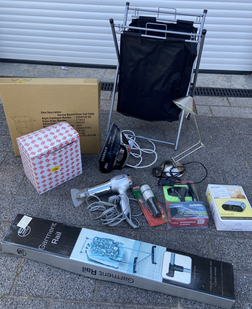 Mixed household items inc iron and hairdryer