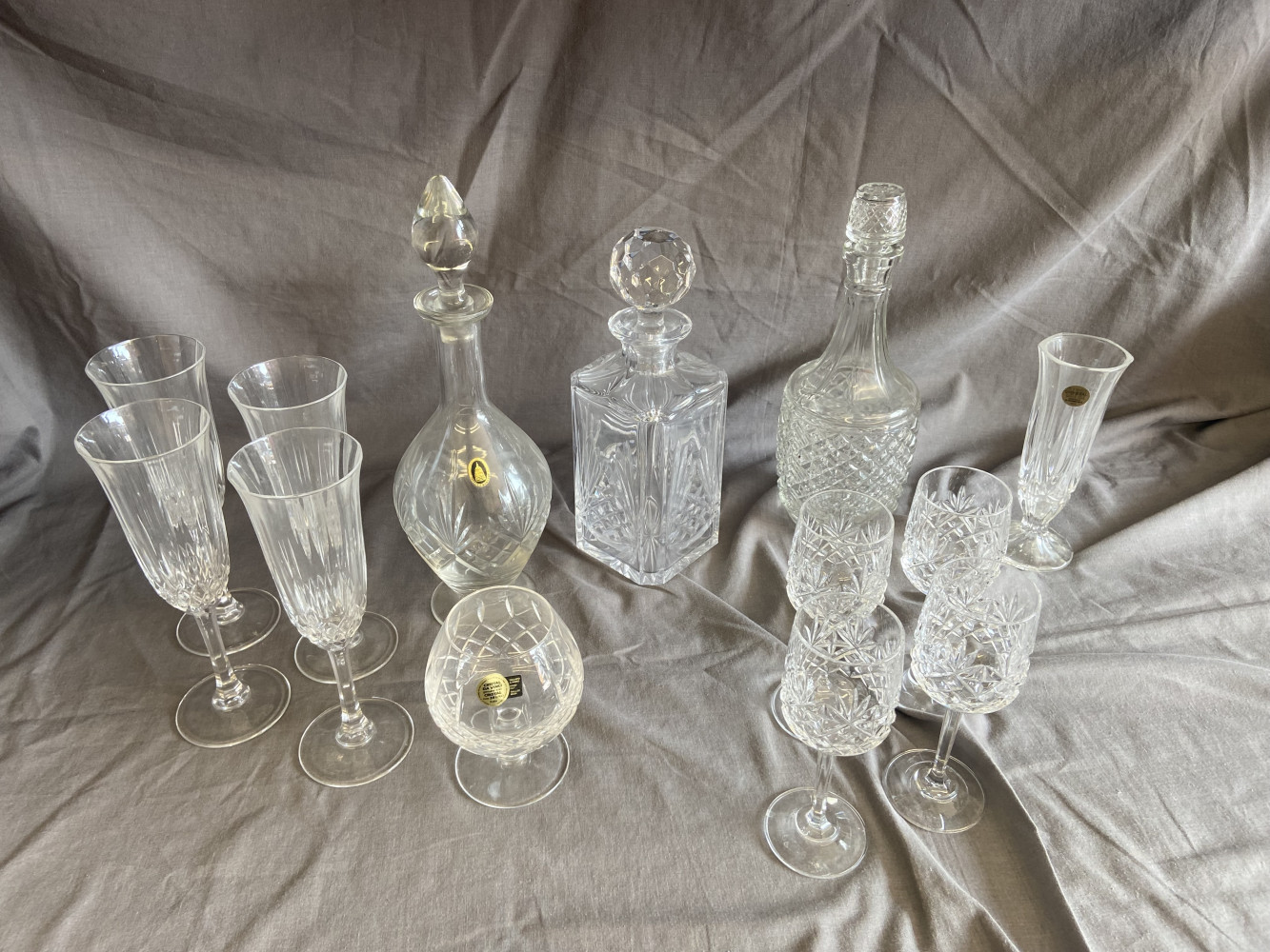 3 Decanters and Glasses some crystal
