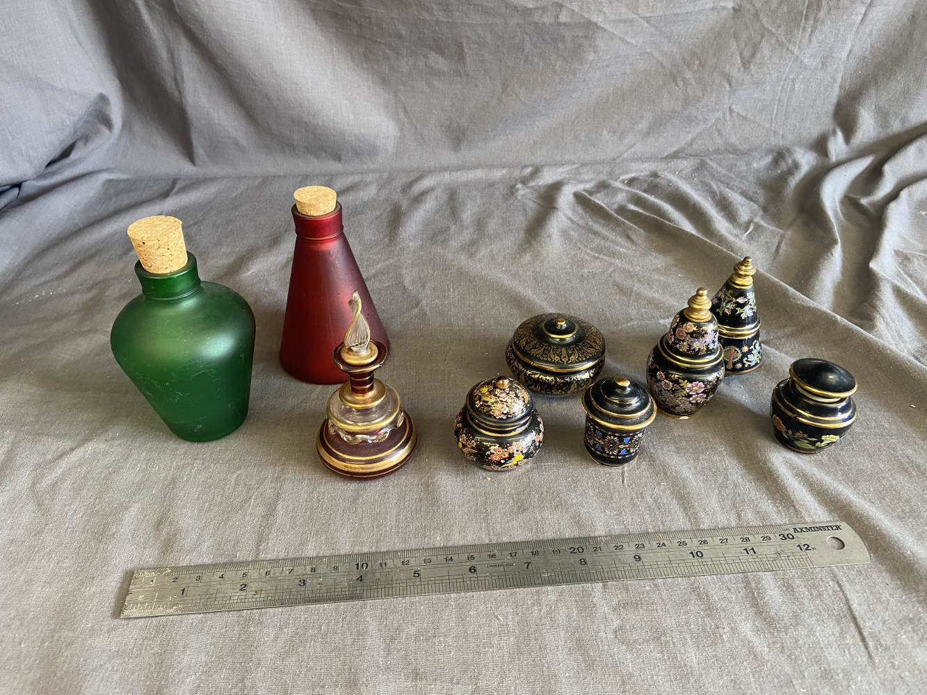 Collectable glass bottles and Persian perfume oil
