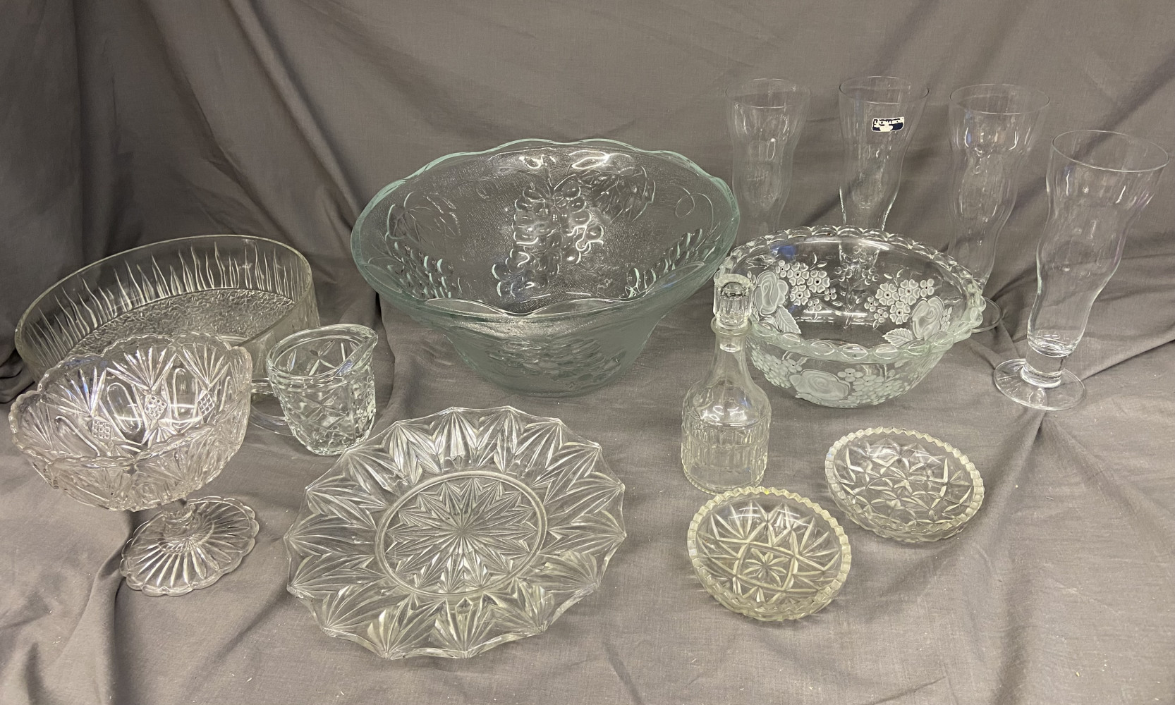 36cm Diameter Glass punch bowl and other glassware