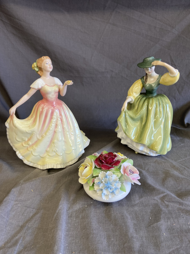 Royal Doulton ladies, Buttercup and Deborah and flower basket
