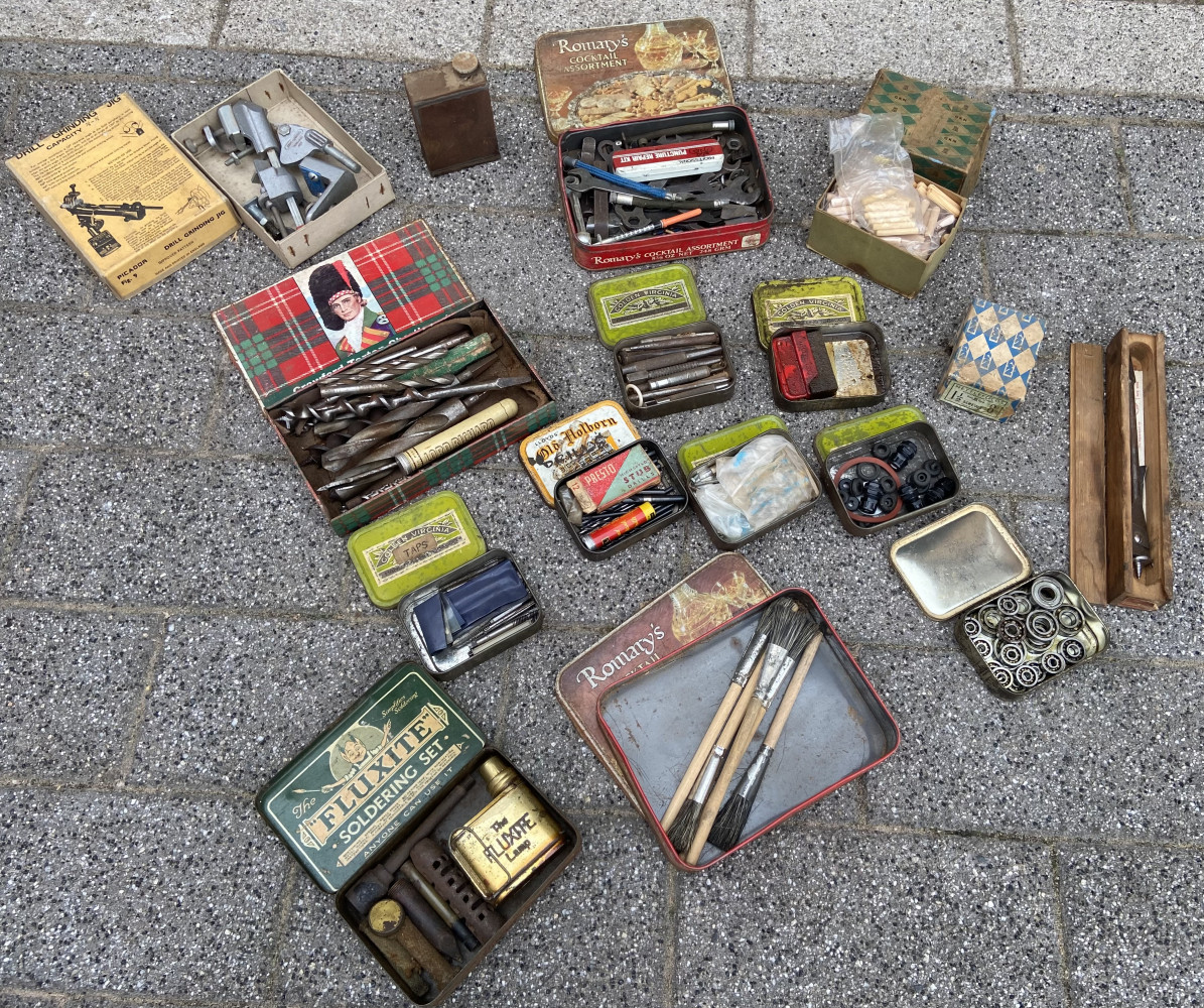 Fluxite soldering kit and tins of mixed tools