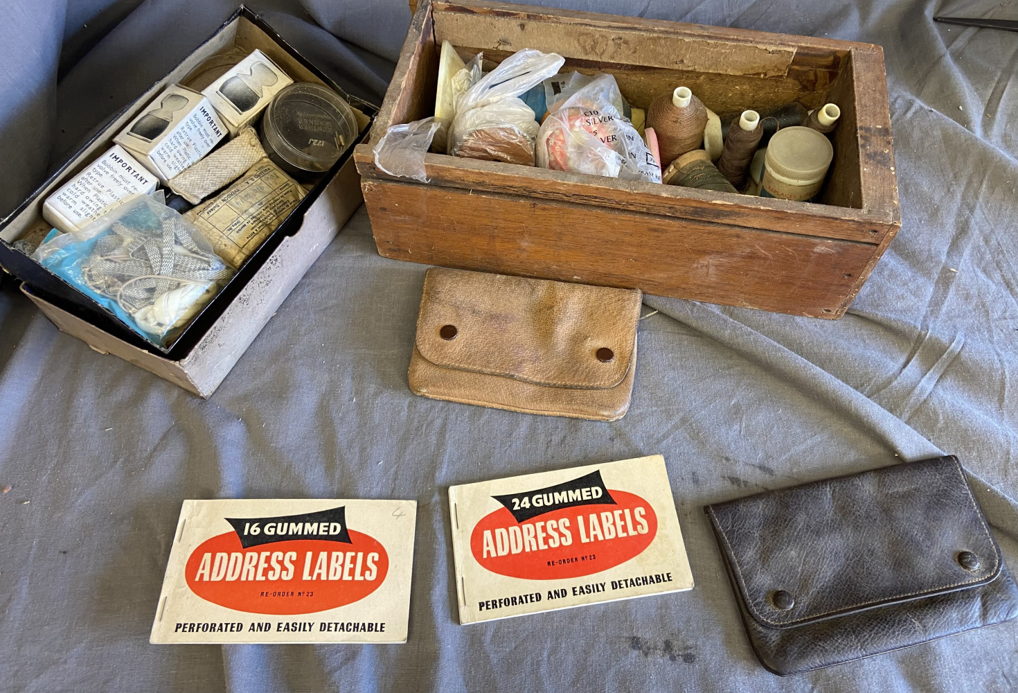 Vintage cottons, typewriter repair items and vintage lables