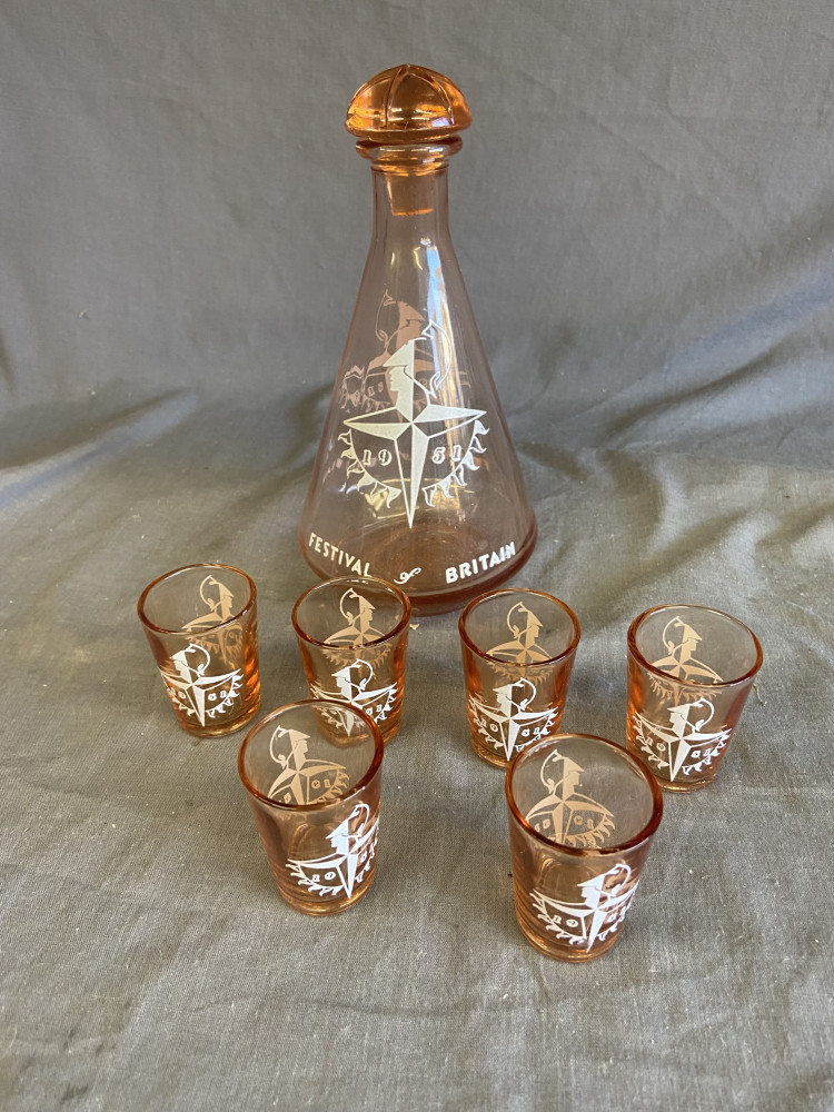 Festival of Britain decanter and glasses
