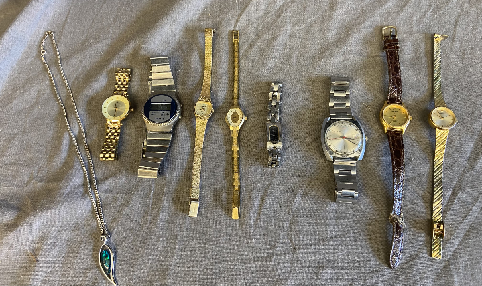 8 watches and necklace