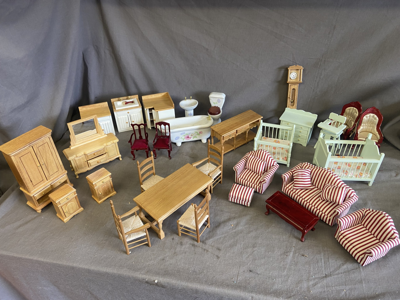 Wooden and Ceramic dolls house furniture